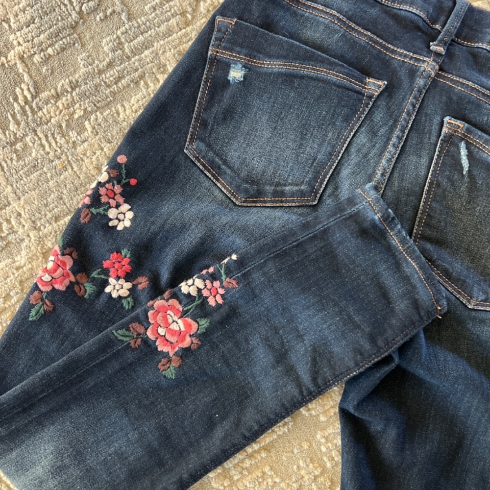 Express Mid Rise Legging Jean Stretch Embroidered Flowers - Picture 5 of 5